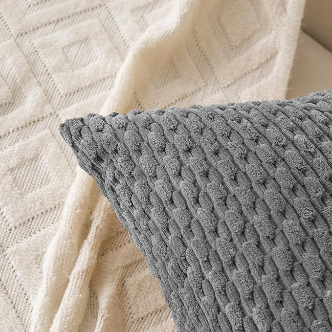 Set of 4 Dark Grey Decorative Throw Pillow Covers 12x20 Inch Corduroy Pillow Covers for Bed Couch Sofa Living Room Soft Cushion Cases