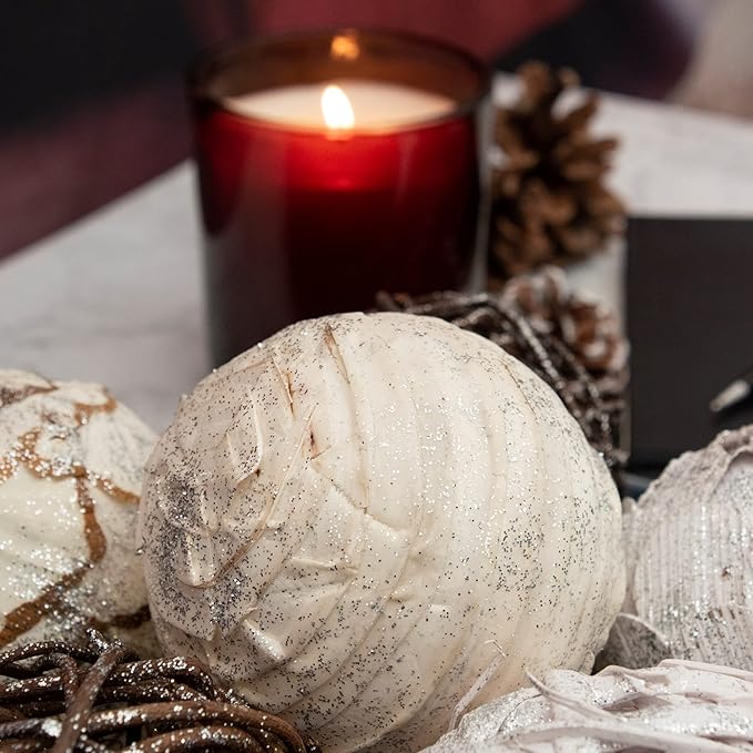 White Glitter Decorative Balls Vase & Bowl Fillers Decorative Balls | Home Decor Orbs (Sparkling White)