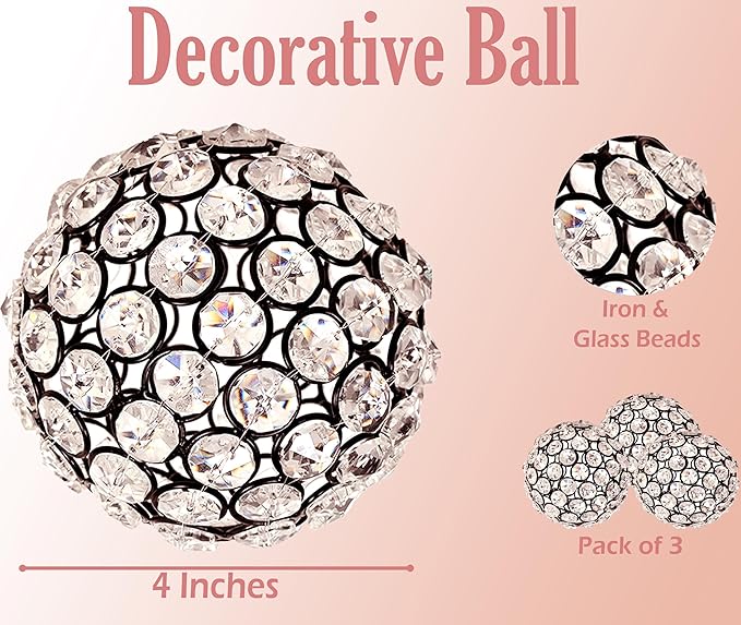 Alpha Living Home Decorative Balls Set of 3, Crystal Orbs for Decorate Bowls Vases Tables Wedding Party, Metal Balls Decorative Balls for Centerpiece Bowls Orbs Filler for Home Decor, 4.25" Round