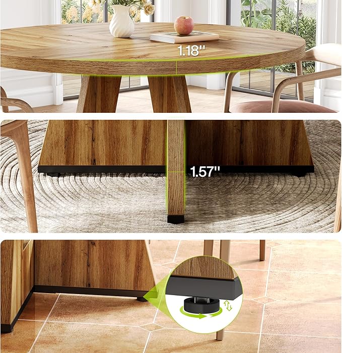 LITTLE TREE Round Dining Table for 4-6 People, 47 Inches with Wooden Pedestal Base, Modern Dinner Table for Dining Room, Kitchen, Living Room
