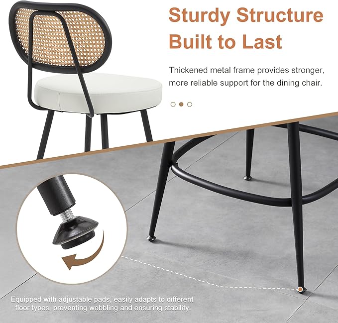 BFZ Counter Height Bar Stools Set of 4, 26" Seat Height Barstools with Rattan Back and Metal Legs, Upholstered Faux Leather Bar Chairs for Kitchen Island, Home Bar, Beige