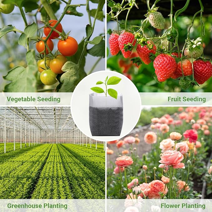 GREANER 100PCS Nursery Growing Bags Large, 7.8x8.6 inches Biodegradable Non-Woven Fabric Seedling Grow Bag, Seed Starting Pots Pouches for Planting Seedling Cutting Clones, White Plant Nursery Bags