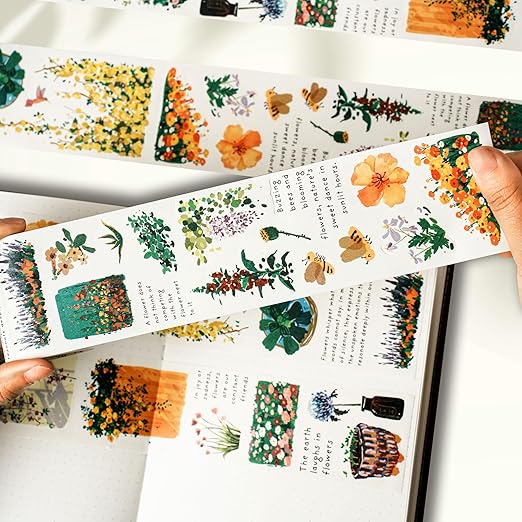 WT Spring Oasis Washi Tape Sticker Set, 3 Rolls, Original Designs, Nature-Inspired Floral Decorative Masking Tape, Wide Craft Tape, Bujo Planner Supplies, Adhesive Wrapping Tape, DIY Paper Tape