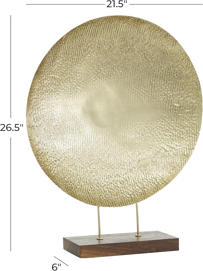 Deco 79 Metal Geometric Decorative Sculpture Plate Home Decor Statue with Wood Stand, Accent Figurine 22" x 6" x 27", Gold