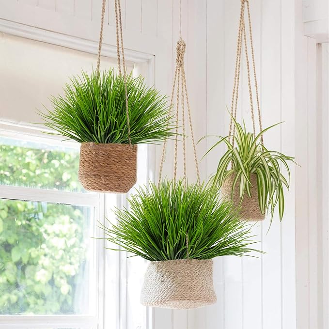 RECUTMS 12 Bundles Artificial Grasses Outdoor Plants Fake Wheat Grass Greenery Shrubs UV Resistant for Planters Wedding Indoor Outside Garden Porch Bathroom Home Office Window Box Decor(Green)