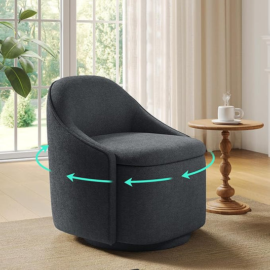 LINSY Swivel Accent Chair with Storage Comfy Chenille Barrel Chairs, Small 360 Swivel Modern Armchair for Living Room Bedroom, Boucle Reading Chair for Study Room (Grey)