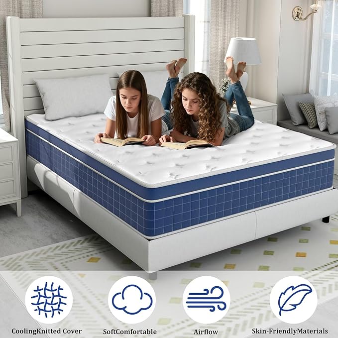 Full Size Mattress in a Box 14 Inch Hybrid Mattress [Enhanced Stability], Medium Firm Feel with Memory Foam and Pocket Springs, Reinforced Edge Support