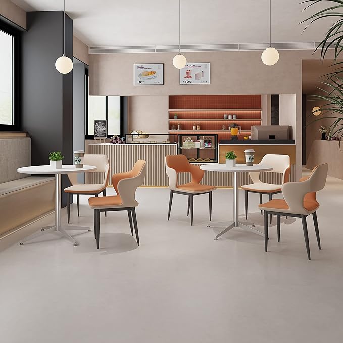 White Dining Table Round Small Office Table Conference Table Coffee Meeting Table w/Stainless Steel X-Shaped Pedestal for Office Boardroom Kitchen Living Room 31.5 inch