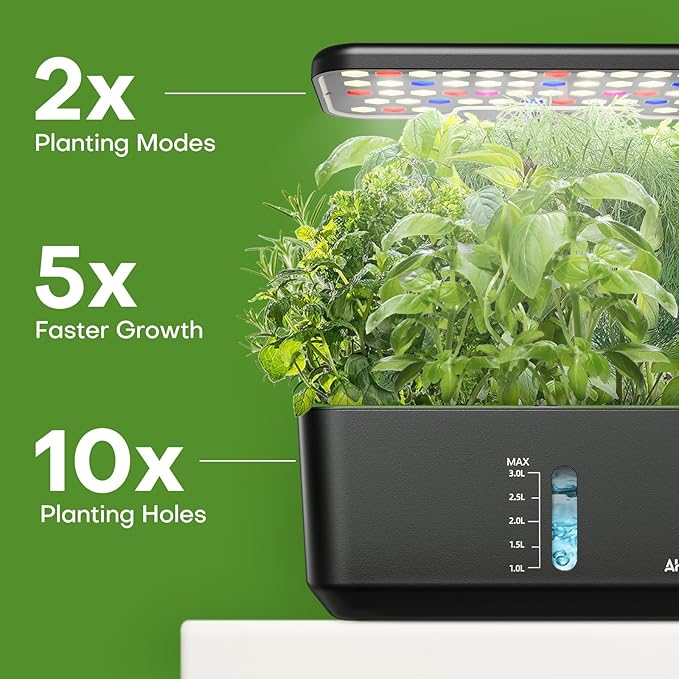 Ahopegarden Indoor Hydroponics Growing System: 10-Pod Smart Garden with Automated LED Light & Efficient Pump for Growing Herbs, Lettuce, Tomatoes - Hydroponic Planter for Home