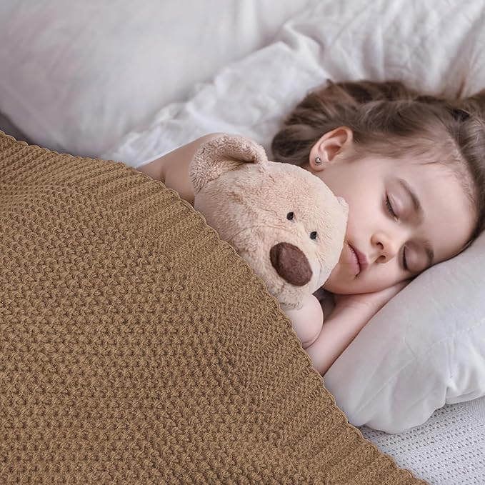 CozeCube Caramel Brown Throw Blanket for Couch, Soft Cozy Cable Knit Throw for Bed Sofa Living Room, Lightweight Warm Decorative Farmhouse Christmas Blanket, 60"x80", Light Brown