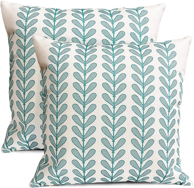 Decorative Throw Pillow Covers Set of 2 Teal Blue Pillow Covers 20x20 Inch Throw Pillow Cover Linen Pillowcase Modern Boho Farmhouse Outdoor Pillow Covers for Couch Sofa Bed Living Room