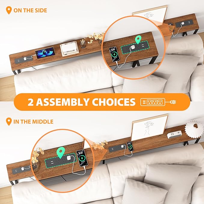 Narrow Sofa Table with 2 Power Outlets, 80.7” Thin Console Tables Narrow Long, Behind Couch Table Skinny, Wood Console Tables for Entryway, Living Room, Hallway, Foyer, Rustic Brown
