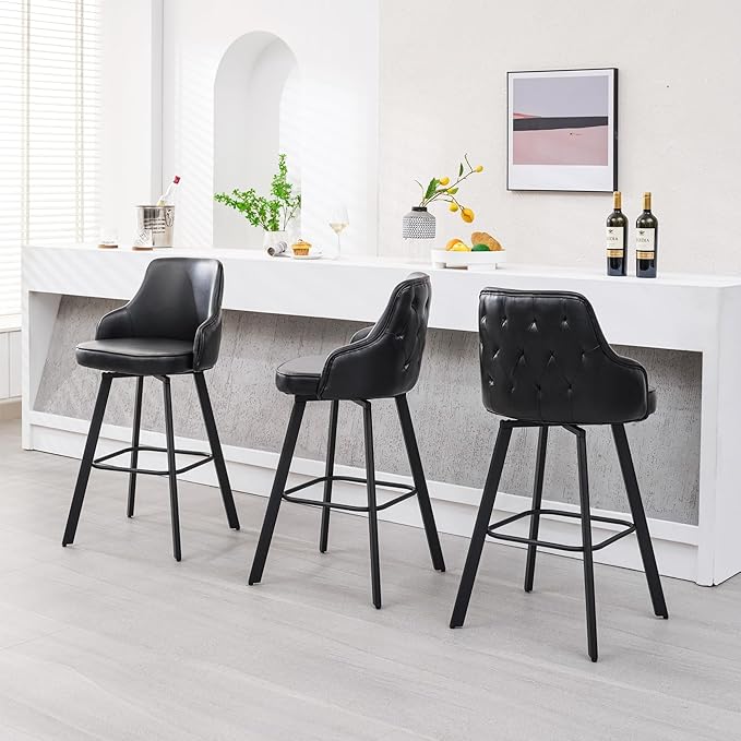 Bar Stools Set of 4, 30" Swivel Bar Height Bar Stools with High Back, Faux Leather Kitchen Barstool for Kitchen Island (Black, 4PCS 30" Bar Stools)