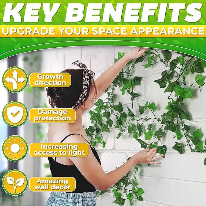 Plant Wall Clips - 60Pcs Money Plant Clips for Wall with 72Pcs Adhesive Stickers for Indoor Decoration, Invisible Design, Thick & Durable Plastic, Easy Installation for Vines & Cables Organization