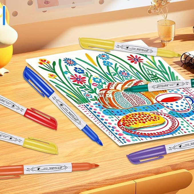 12 Colors Permanent Markers， 144 Pack colored marker sets, Assorted Colors Marker，Fine Point， Permanent Markers Bulk, Fast Dry, Waterproof, work on Plastic, Glass, Metal, Wood and Stone