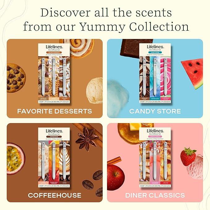 Lifelines Pen Diffuser Set, Cotton Candy - 1mm Black Ballpoint Pen with Scented Essential Oil Blend & 2 Ink Refills – Aromatherapy Diffuser & Sensory Immersion Diffuse Aroma As You Write