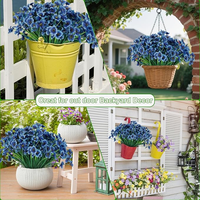 20 Bundles Artificial Flowers for Outdoors or Indoor Garden Home Decoration,No Fade Fake Flowers Faux Plants for Decoration Hanging Planters,Porch Window Box Garden Wedding Farmhouse Fake Plants