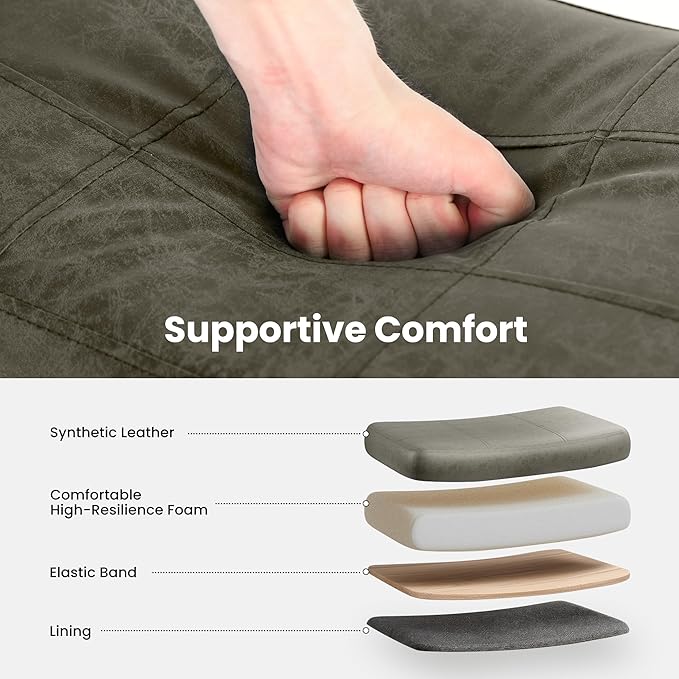 PHI VILLA Counter Height Bar Stools Set of 3 - Farmhouse Barstools with Upholstered Saddle Seat and Solid Wood Legs, Kitchen Counter Island Stools