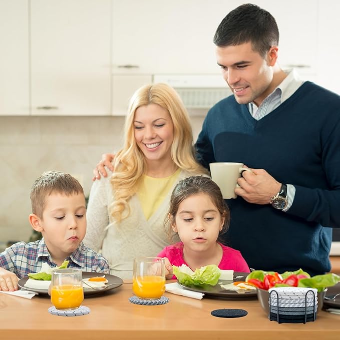 8 Pcs Drink Coasters with Holder, Coasters for Coffee Table, Absorbent Coaster Set for Living Room Decor Tabletop Protection, Coaster Set 4 - Color Cup (Gray Mix)