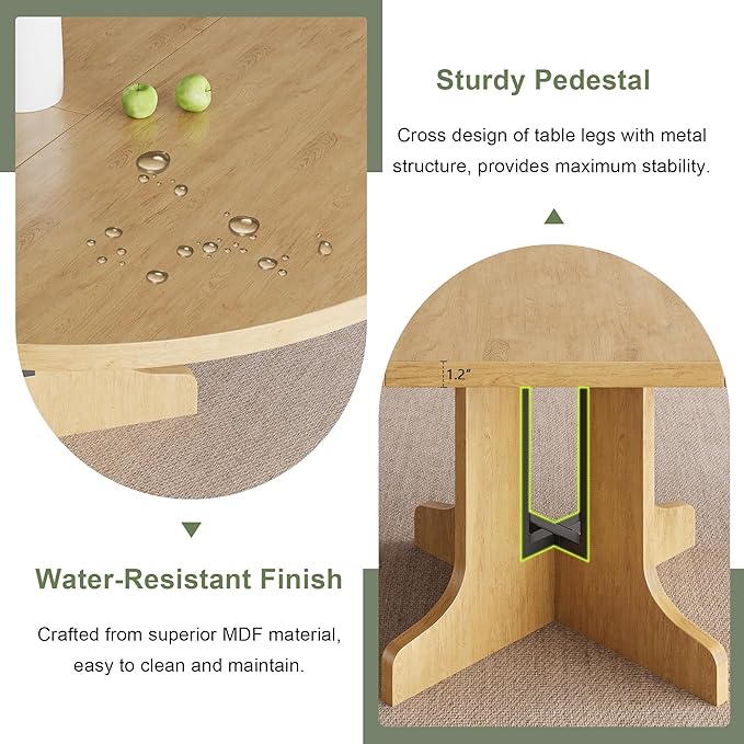 Feonase 59" Round Extendable Dining Room Table for 6, Modern Oval Kitchen Table with Heavy Duty Wood Base, for Kitchen Dining Living Room, Easy Assembly, Noise-Free, Oak