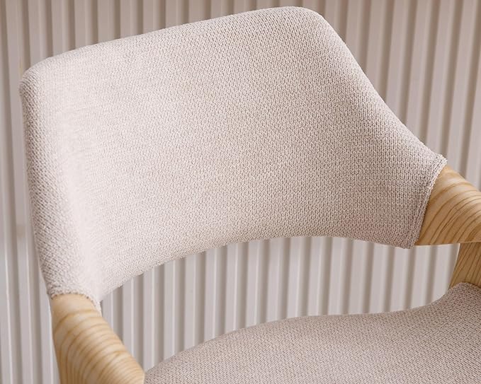 26’’ Modern Barrel Swivel Counter Stools Counter Height Swivel Bar Stools with Backs Set of 6, Beige Chenille Upholstered Bar Height Island Chairs, Farmhouse Solid Wood Barstools for Kitchen Island