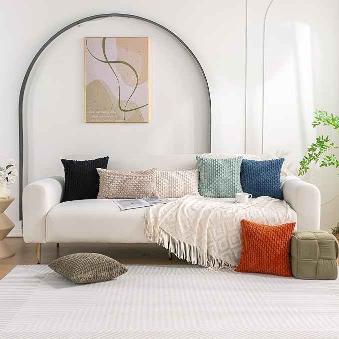 Set of 4 Navy White Taupe Decorative Throw Pillow Covers 26x26 Inch Corduroy Pillow Covers for Bed Couch Sofa Living Room Soft Square Cushion Cases