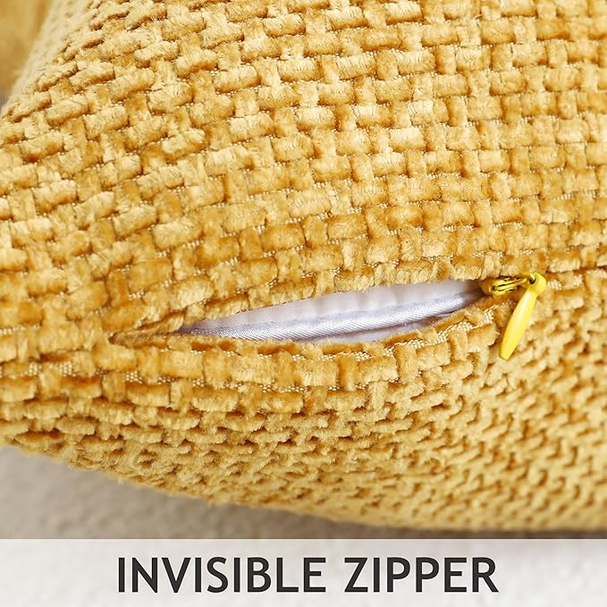 Stellhome Pack of 2 Woven Textured Decorative Throw Pillow Covers Soft Chenille Accent Luxury Cushion Cases for Living Room Couch Bed Sofa Farmhouse Boho Home, 16x16 inch, Mustard Yellow