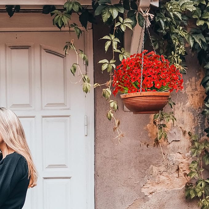 15 Bundles Artificial Flowers UV Resistant Outdoor Plants No Fade Faux Plastic Shrubs Fake Silk Flowers Window Box Garden Porch Home Decoration(Red)