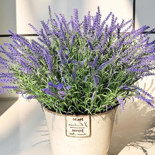 UV-Resistant Artificial Lavender Flowers – Certified Fade-Proof Outdoor Decor – Realistic Purple Fake Plants Faux Greenery for Patio, Garden, and Landscaping
