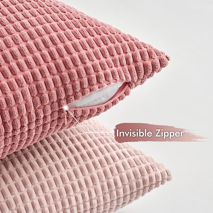 MIULEE Aesthetic Pink Home Decor Pillow Covers 18x18 Inch Set of 4 Romantic Sweet Soft Throw Pillows Coquette Room Decor Corduroy Couch Pillowcases for Sofa Livingroom Bed