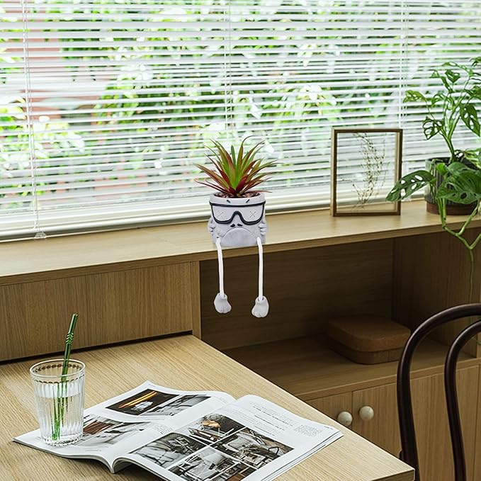 Creative Artificialplant Succulents in Cement Pots with Hanging Leg, Potted Mini Fake Plants Kitchen Shelves Decor, Bathroom Shelf Small Plants Decor, Faux Succulents for Office Wall Shelf Decorations