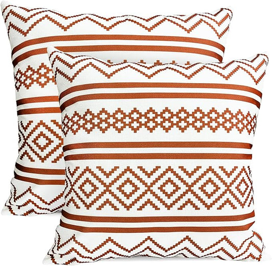 Decorative Throw Pillow Covers Set of 2 Coffee Boho Pillow Covers 16x16 Inch Throw Pillow Cover Linen Pillowcase Modern Farmhouse Outdoor Pillow Covers for Couch Sofa Bed Living Room