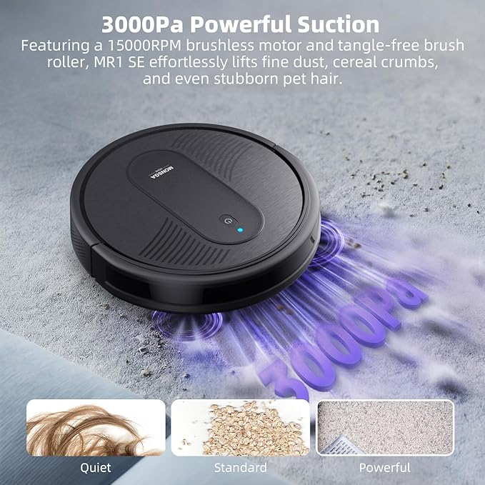 MONSGA Robot Vacuum Cleaner, 3000Pa Powerful Suction Robotic Vacuum, 3.2" Super-Slim, 140Min Runtime, Vacuum Robot for Hard Floor/Low Pile Carpet/Pet Hair, Remote/App/Voice Control, Schedule Clean