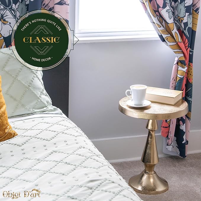 OBJET D'ART Medium Round Metal Side Table, Larissa, 21.5" Height, Vintage Metal Accent, Side, Pedestal, Coctail and Drink Tables for Living Room and Small Spaces