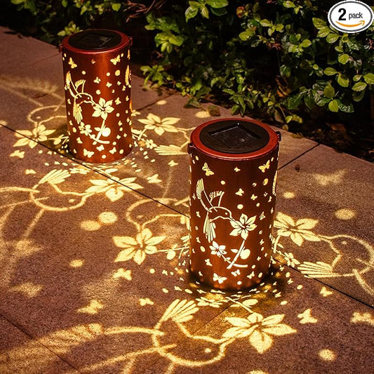 Christmas Gifts for Women, 2 Pack Solar Lanterns Outdoor Waterproof Hummingbirds Birthday Gifts for Women Mom Grandma Garden Decor Hanging LED Decorative Light for Patio Yard Lawn Gardening Gifts