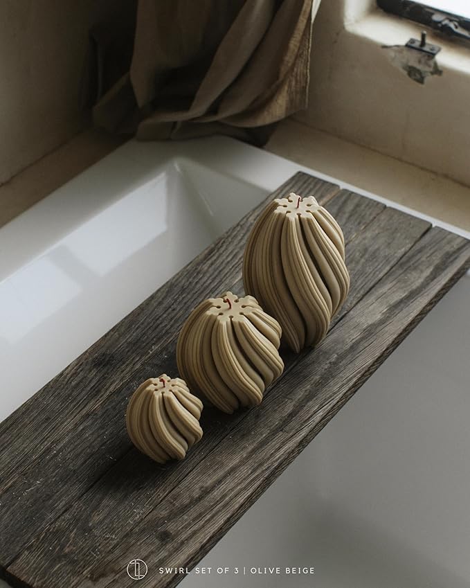 LAWA Swirl Candle - Large Beautiful Handmade Pillar Scented Soy Wax Twirl Elegant Bubble Aesthetic Candle Housewarming Gift Home Room Shelf Decor Idea Spiral Olive Beige (Large)