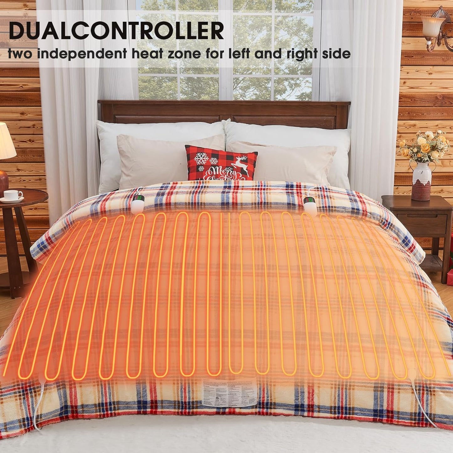 Heated Electric Blanket Queen Size, 84X90 Heating Blanket Queen with Dual Control&10 Heats Levels&Timer for Bed,Brown Plaid Sherpa Soft Blankets Warmer Gift for Grandma Women Adults, Washable,ETL