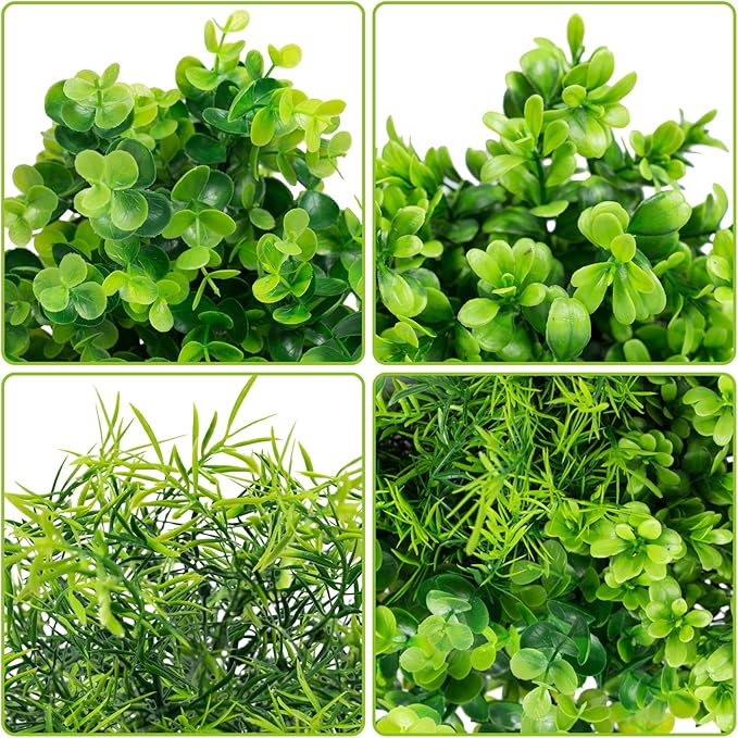 Ouddy Decor 6 Bundles Artificial Greenery Stems Mixed Fake Plastic Plants Eucalyptus Rosemary Faux Magnolia for Outdoor Indoor Garden Home Window Box Decor