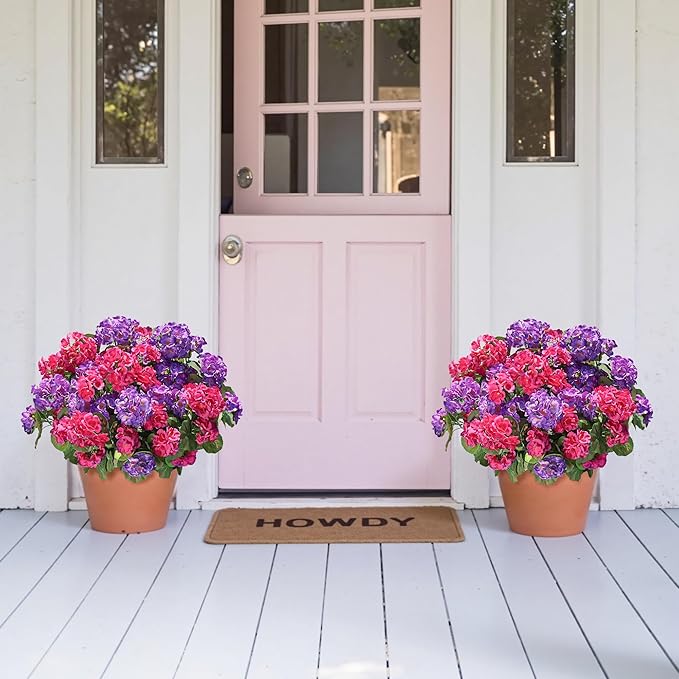 Artificial Geranium Fake Flowers for Outdoors Decoration, 6 Bundles Silk Geraniums Flower UV Resistant Look Real Faux Plants for Front Door Garden Porch Planter Patio Balcony Yard Indoor Home, Mix