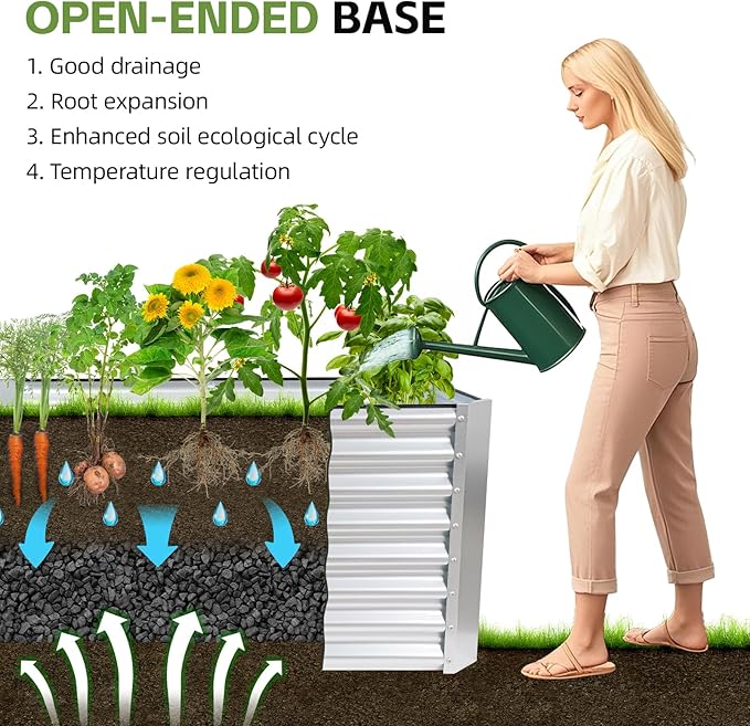 4x2x2ft Raised Garden Bed - Galvanized Deep Root Planter Boxes Outdoor with Wing Nuts and Safety Edges for Gardening Vegetables, Flowers, Herbs, Succulents - Silver