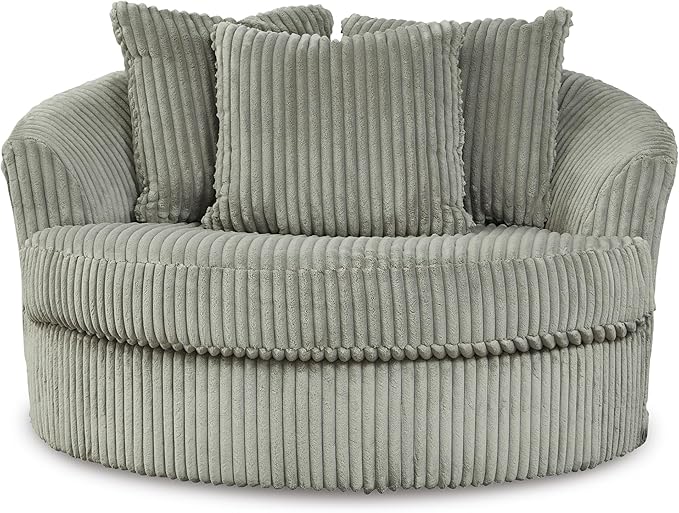 Signature Design by Ashley Lindyn Transitional Oval Tufted Upholstered Oversized Swivel Accent Chair, Gray