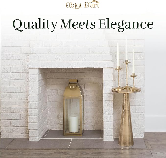 OBJET D'ART Small Round Gold End Tables, Set of 2, ABEL, 21" Height, Vintage Metal Accent, Side, Pedestal, Coctail and Drink Tables for Living Room and Small Spaces