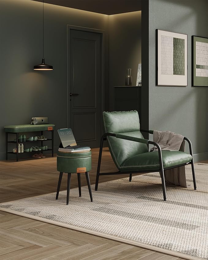 VASAGLE EKHO Collection - Accent Chair, Metal Framed Armchair, Synthetic Leather with Stitching, Mid-Century Modern, Sling Chair for Living, Bedroom, Reading Room, Lounge, Forest Green ULAC014C01