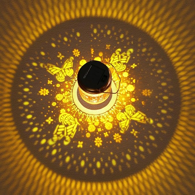 2 Pack Butterfly Solar Lanterns Outdoor Waterproof Solar Garden Decor, Birthday Gifts for Christmas Women Mom Grandma, Metal Hanging Lights with Shepherd Hook for Outside Yard Patio Pathway Porch