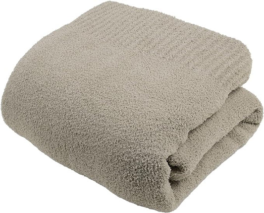 JOOJA Taupe Warm Queen Size Fuzzy Knitted Blanket, Oversized Luxury Bed Blankets Soft Lightweight Plush Throw for Cozy Nights (Taupe, 90x90)