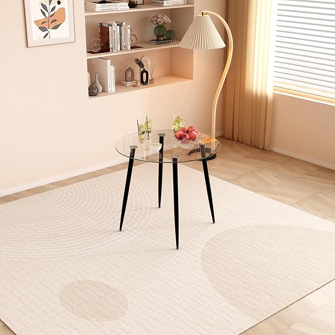 Tempered Glass Dining Table 32 Inch Round Kitchen Table with Black Metal Legs Modern Dinner Table for Dining Room Kitchen Small Space