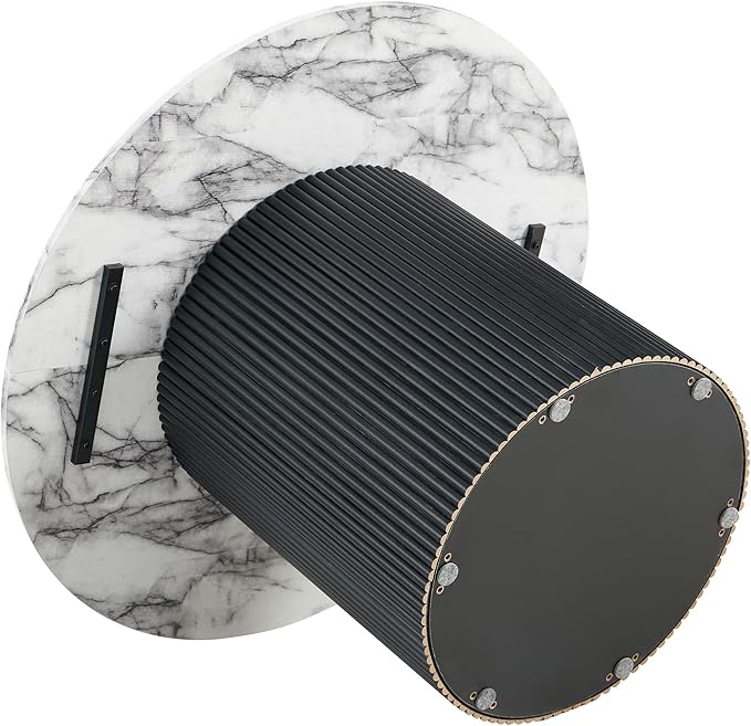 47'' Round Dining Table for 4-6, Modern Wood Farmhouse Kitchen Circle Table with Sturdy Cylindrical Pedastal, Dinner Tables for Dining Room, Living Room White Marble