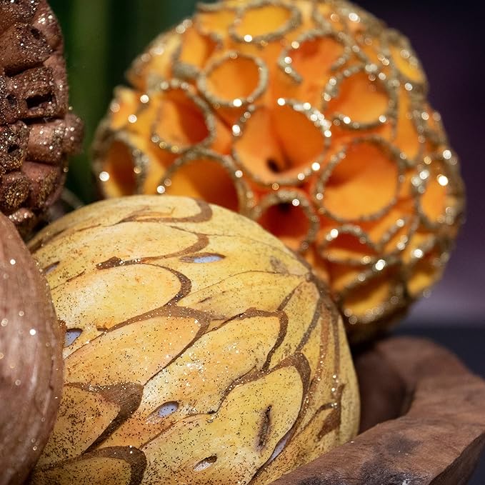 Natural Tones Vase & Bowl Fillers Glitter Gold Decorative Balls | Home Decor (Yellow Gold)