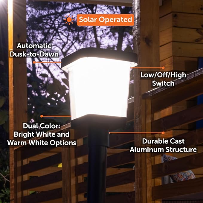 Gama Sonic Halo Outdoor Solar Post Light – 300 Lumen Dual-Color LED Fixture for 3-Inch Poles, (315i90012)