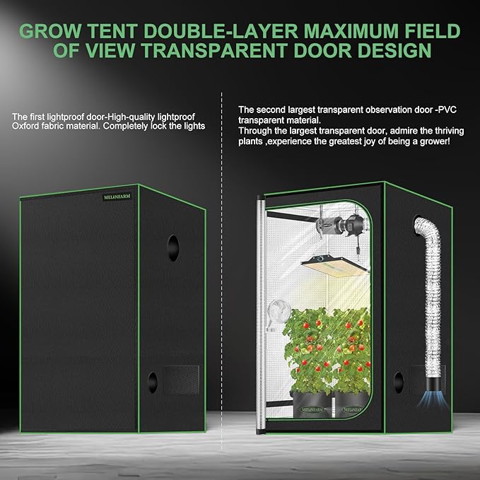 MELONFARM 2x2 Grow Tent, 24"x24"x32" Double Transparent Viewing Door Indoor Grow Tent, Growing Tent with High Reflective Mylar & Floor Tray, Plant Tent for Indoor Hydroponics Growing